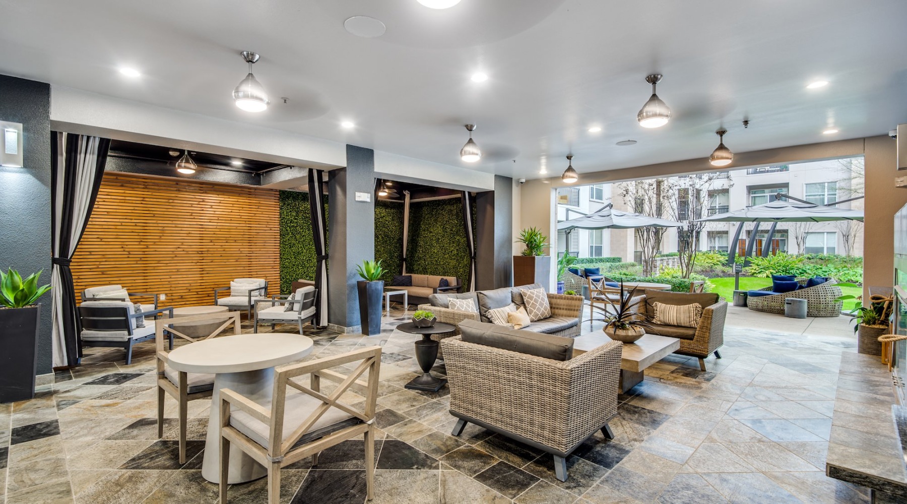 Access to resident only features lounge area with seating and tables