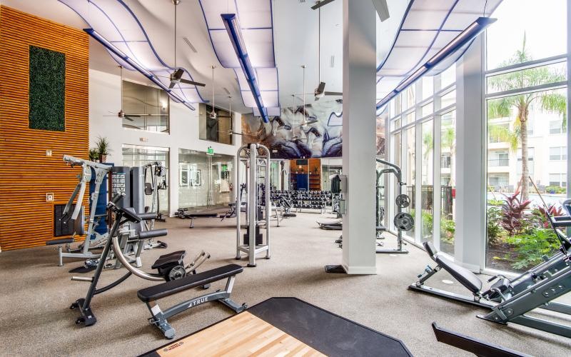 a gym with exercise equipment