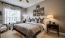 a bedroom with a bed and lamps
