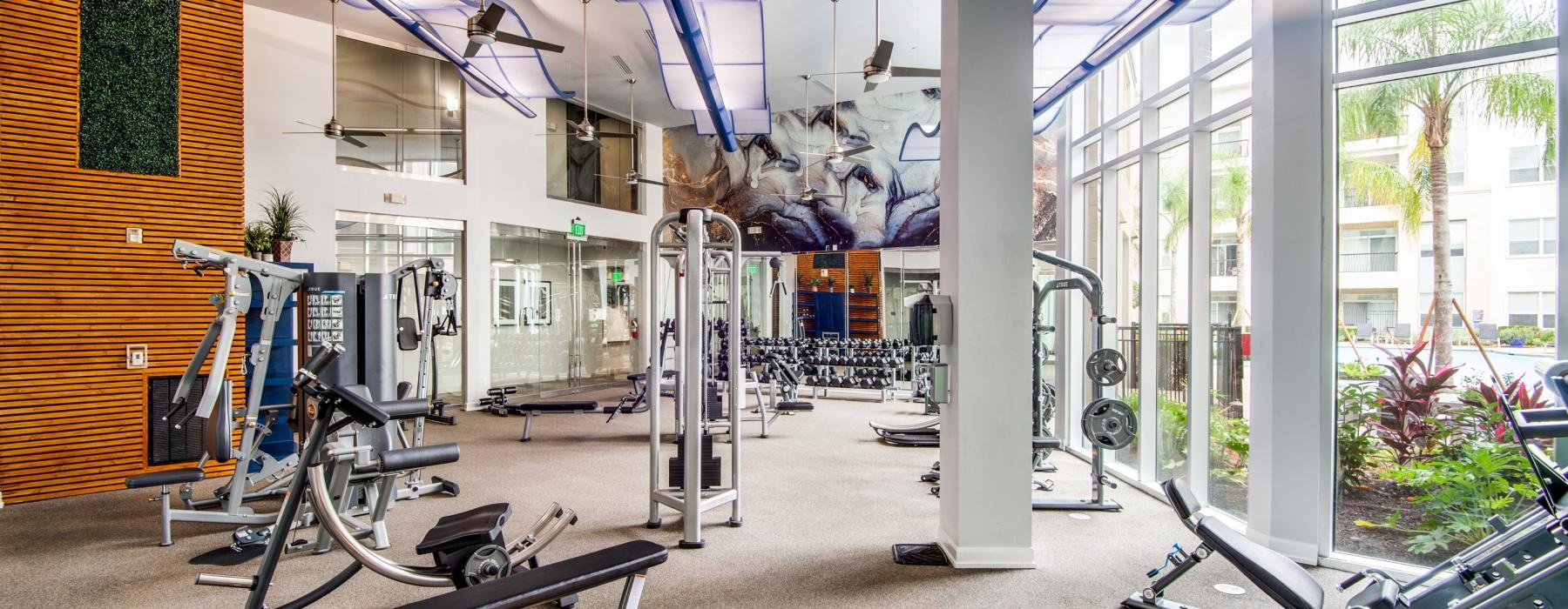a gym with exercise equipment